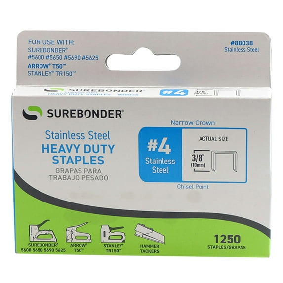#4 Stainless Steel 3/8" Narrow Crown Staples - 1250 ct.