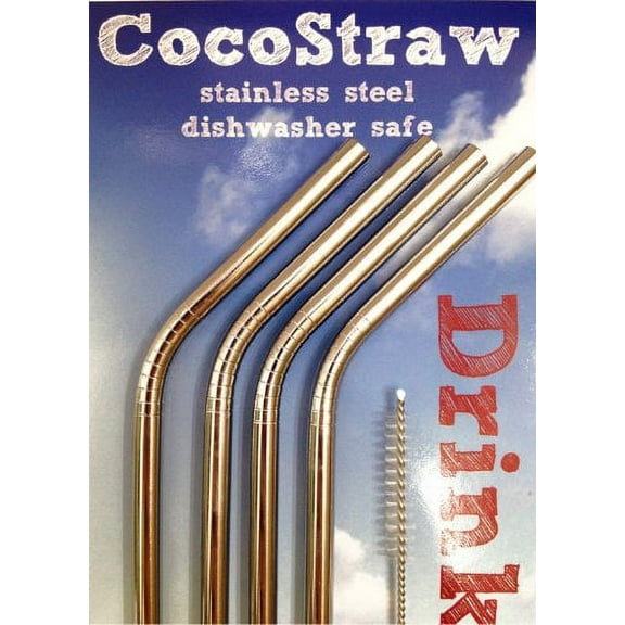 4 Stainless Steel Drink Straws + Cleaning Brush CocoStraw Brand Drinking Straw Metal Washable NON-TOXIC Unbreakable