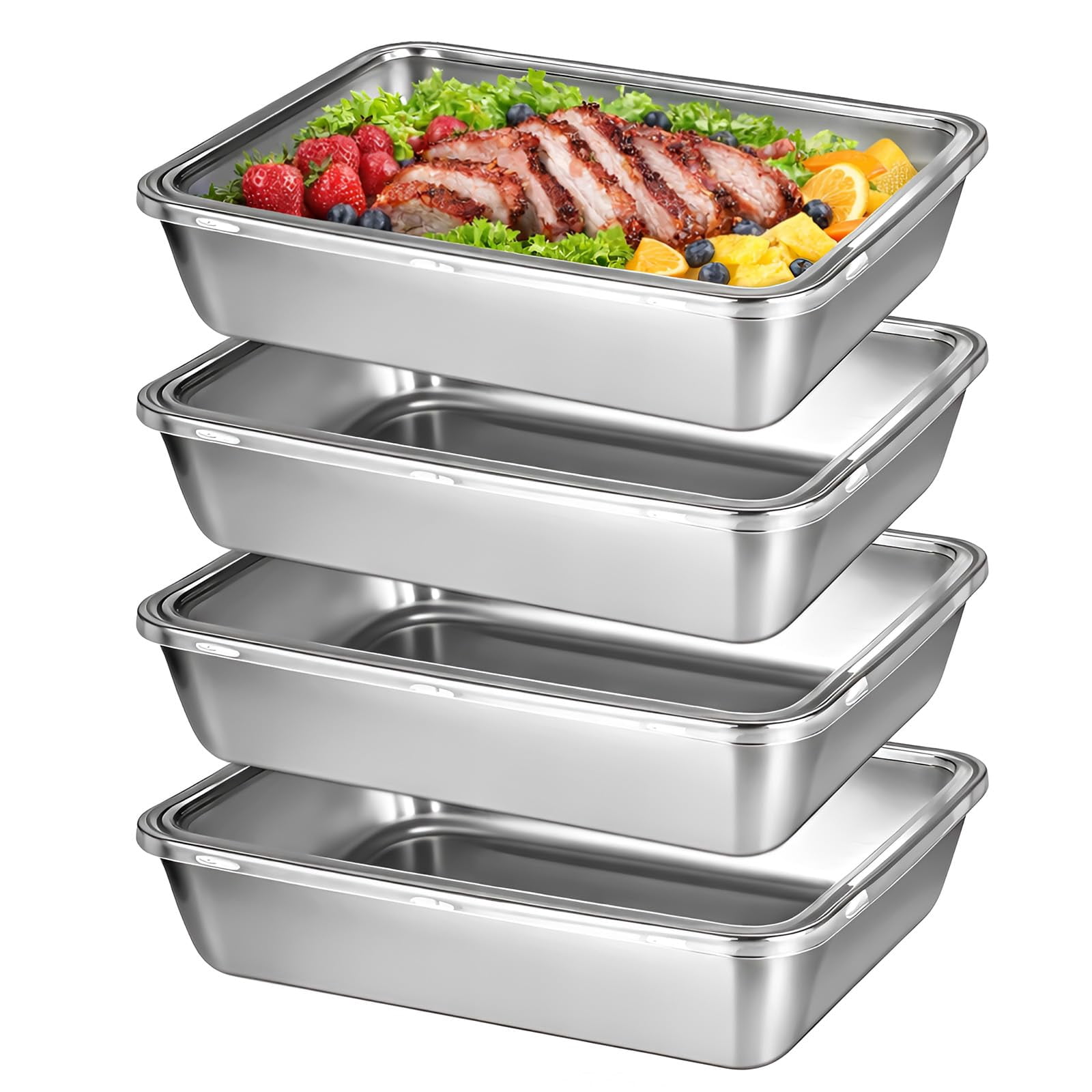 4 Stainless Steel Food Containers With Clear Lids Fresh- Keeping ...