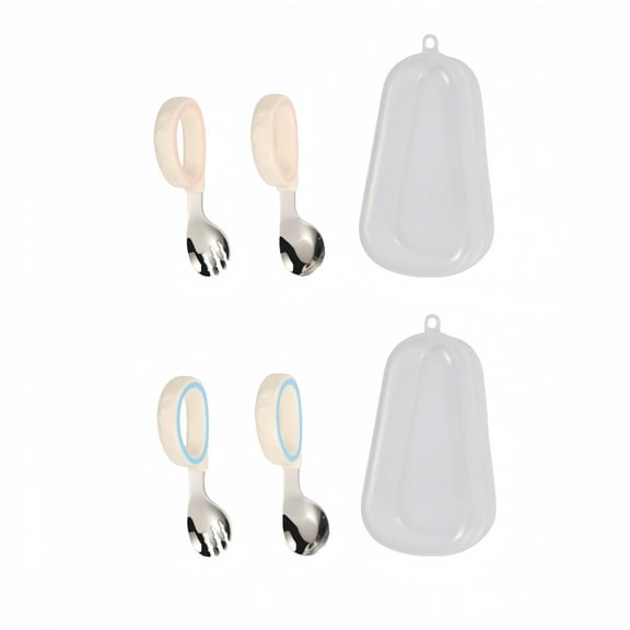 4 Stainless Steel Food Spoons Portable Set with Two Storage Boxes