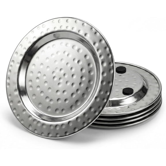 4" Stainless Steel Hammered Drink Coasters Set of 4 with Non Slip Base Lightweight Table Protection for Hot and Cold Drinks