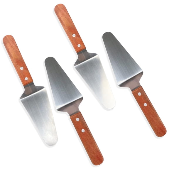 4 Stainless Steel Pizza Servers With Wooden Handle  Triangular Spade Pie Pastry Spatula For Cake Dessert Tart And