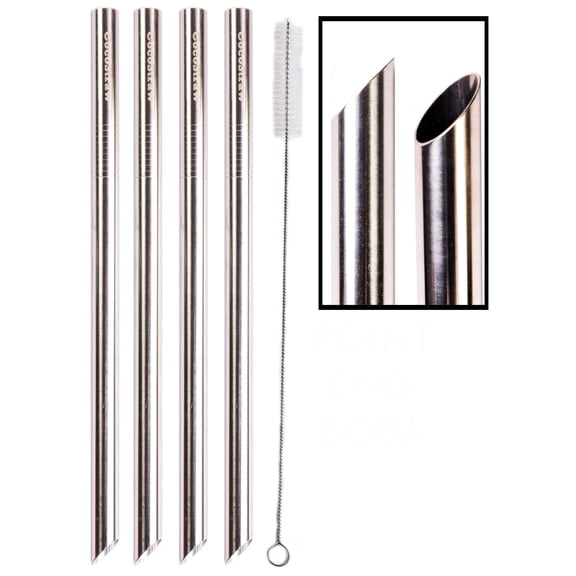 4 Stainless Steel Straws Big Straw Extra Wide 1/2" x 9.5" Long Thick FAT Boba Tea Straws - CocoStraw Brand