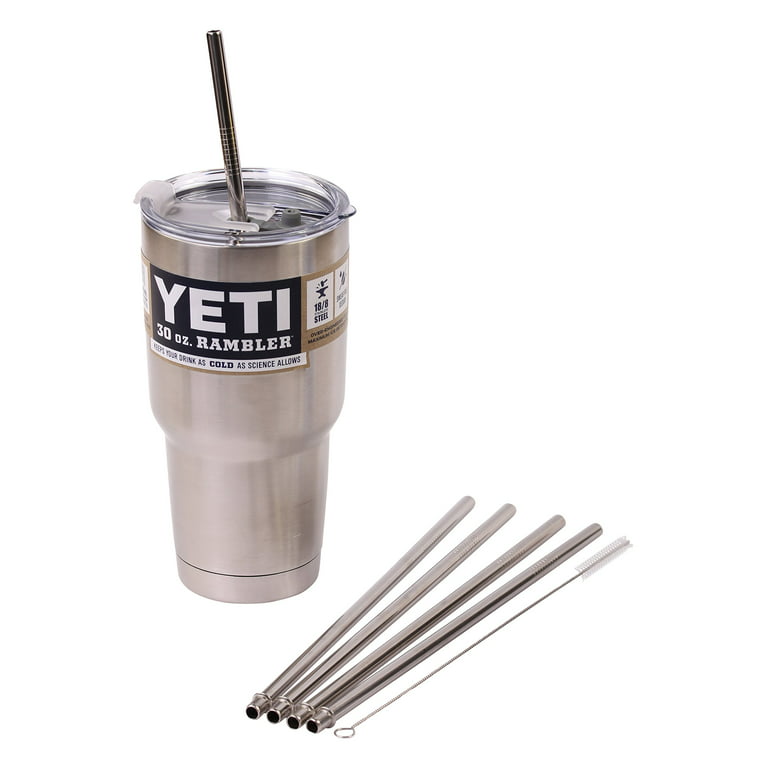 4 Stainless Steel Straws + Straw Lid Extra LONG fits 30 oz Yeti