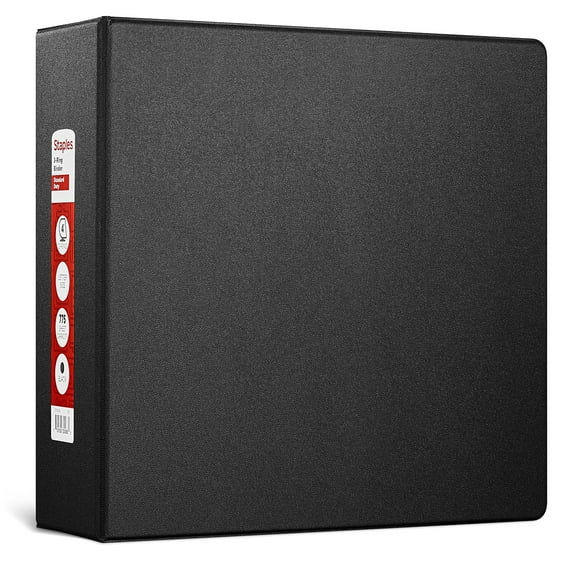 4" Staples Standard Binder with D-Rings Black 976168