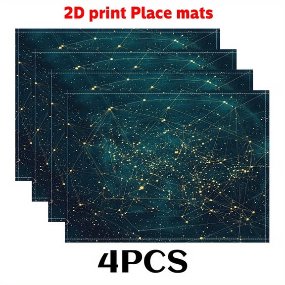 Of 4 Starlit Sky Table Topic placemats (2D Print) Featuring a Constellation Star Chart Measuring 12X18 Inches - A Distinctive Tabletop Accessory for Indoor Dining, Perfect for Bohemian-Style Homes