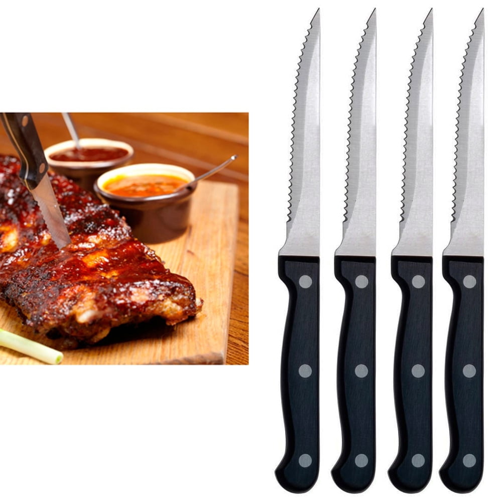 Four LONGHORN STEAKHOUSE Steak Knives, heavy weighted, w/ Logo, Serrated  10.75