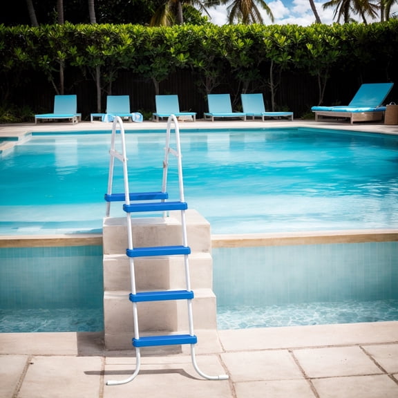 4-Step 52 Inch Anti-Slip Iron Pool Ladder, Sturdy White Frame with Blue Steps, Heavy Duty Safety Climbing Ladder for Above Ground Swimming Pool Access