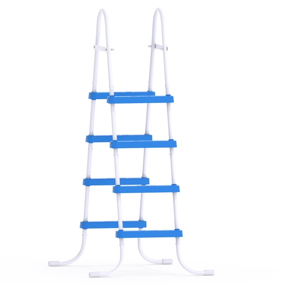 4-Step 52in Iron Pool Ladder (White Frame + Blue Steps)
