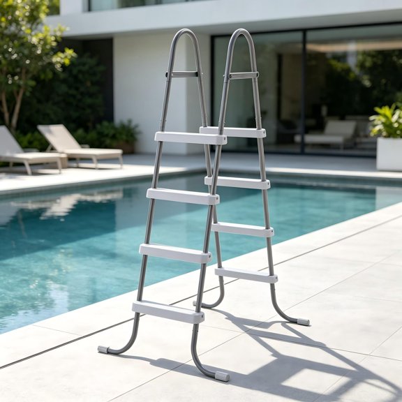 4-Step Above-Ground Pool Ladder - Iron Grey Frame, White Steps
