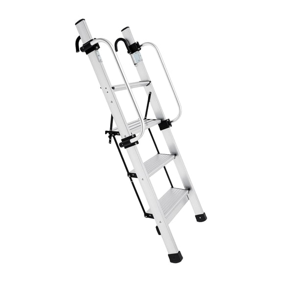 4 Step Aluminum Alloy Bunk Bed Ladder, Oxidation Silver 5-Gear Adjustable Pedal Anti-Slip Rubber Pads Max 330lbs Folding Loft Bed Stairs