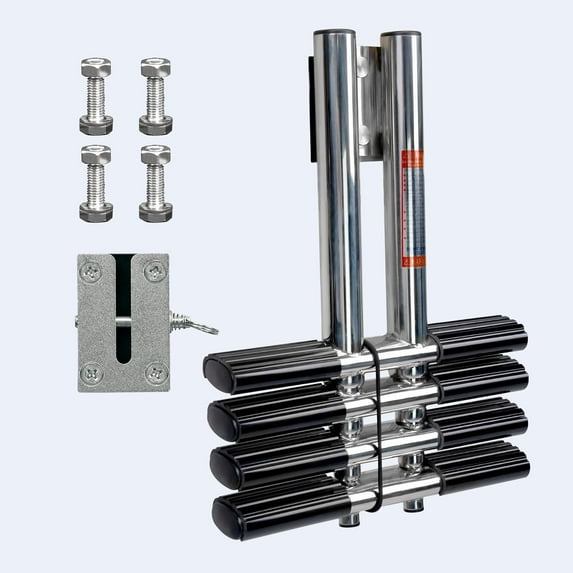 4 Step Boat Ladder, Stainless Steel Dive Boarding Ladders for Bass Fishing Boats, Heavy-Duty with Non-Slip Treads