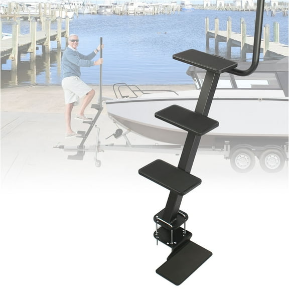4-Step Boat Steps for Trailer with Handle,Heavy Duty Non-Slip Boat Trailer Steps Universal Fit for Bass/Pontoon Boat Trailers