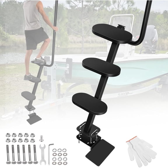 4-Step Boat Trailer Step, With Anti-Slip Surface, Safety Handle - Universal Tongue Mount, 500lbs Capacity, Adjustable Base For Most Trailers & Boats