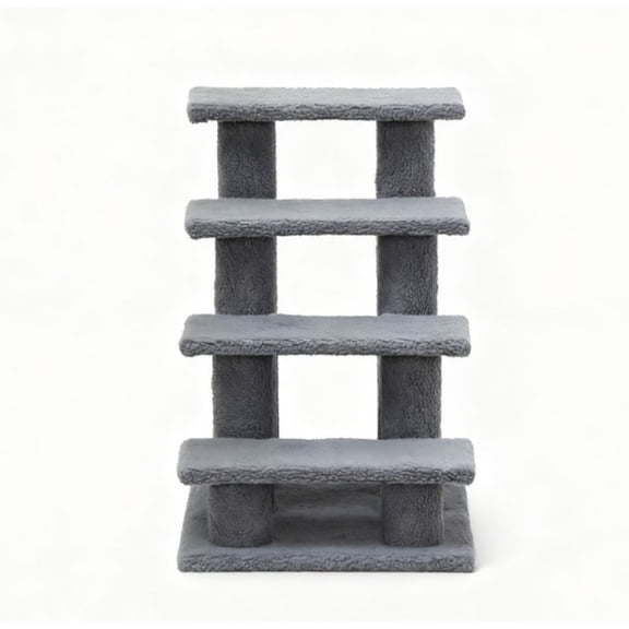 4-Step Carpeted Cat Stairs with Scratching Posts, Grey