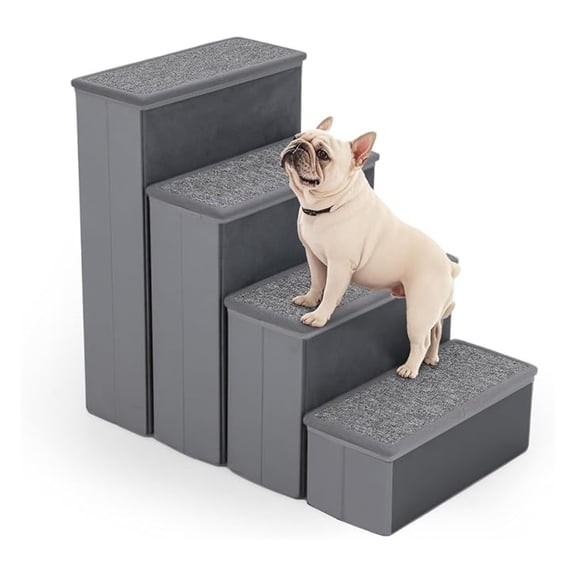 4-Step Dog Stairs, 23 Inch Tall Foldable Pet Stairs for Small and Medium Dogs Cats, with Storage Compartments and Non-Slip Bottom, Adjustable Dog Steps for Bed, Couch, or Sofa