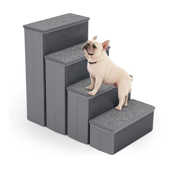 4-Step Dog Stairs, 23 Inch Tall Foldable Pet Stairs for Small and Medium Dogs Cats, with Storage Compartments and Non-Slip Bottom, Adjustable Dog Steps for Bed, Couch, or Sofa