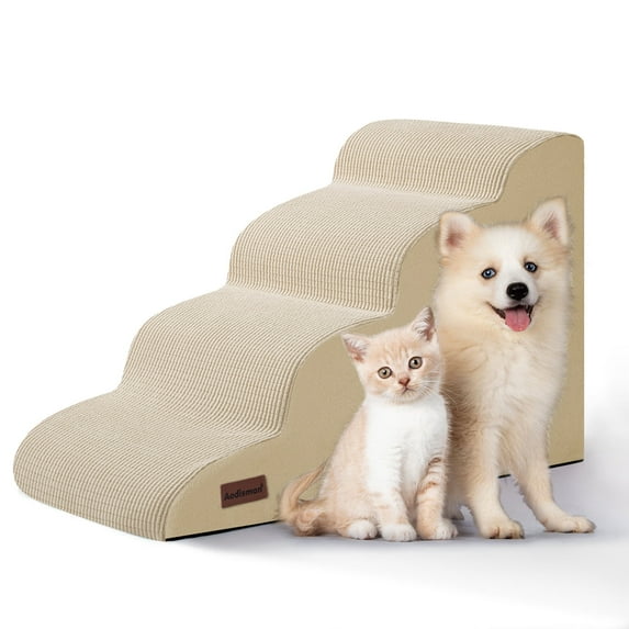 4-Step Dog Stairs and Ramp for Beds or Couches,Non-Slip Sturdy Pet Steps for Small Dogs and Cats,17.4" H,Beige