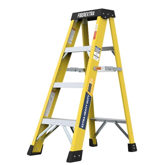 4 Step Fiberglass Reinforced Single Side Ladder – Lightweight Non-Conductive Access Ladder, Yellow