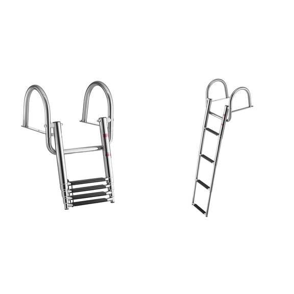 4 Step Foldable Boat Ladder, 304 Stainless Steel Pontoon Swim Ladder with PVC Non-Slip Steps & Handrails, Supports 600 LBS Marine Boarding Ladder for Boats Dock Swimming Pool