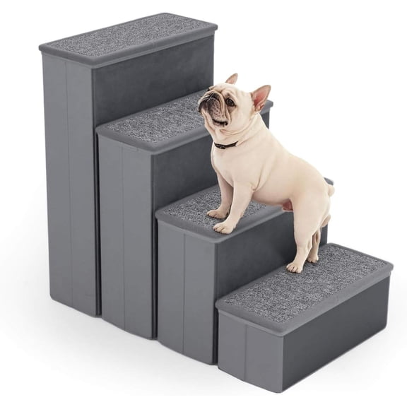 4-Step Foldable Pet Stairs for Small and Medium Dogs and Cats, Adjustable Height with Storage Compartments and Non-Slip Bottom