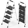 thumbnail image 1 of 4 Step Folding Ladder, 900 lbs Load Capacity, Non-Skid Large Pedals, Handrail, Safety Lock, Sturdy Step Stool for Home, Office, Garden, Multi-Purpose, White, 1 of 14