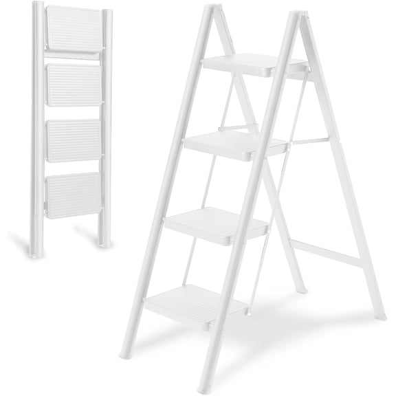 4-Step Folding Ladder, Heavy Duty Ladders for Home & Kitchen, Folding Ladder Easy to Store, Tall Ladder for Adults, Anti-Slip & Space-Saving Step Ladder, 330 Lbs Capacity