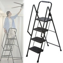 4 Step Folding Ladder, Portable Ladder for Home, Step Stool Foldable Non-Slip Steps, Heavy Duty Step Ladder with Handrails, Suitable for Outdoor Kitchen Garage Family(Black)