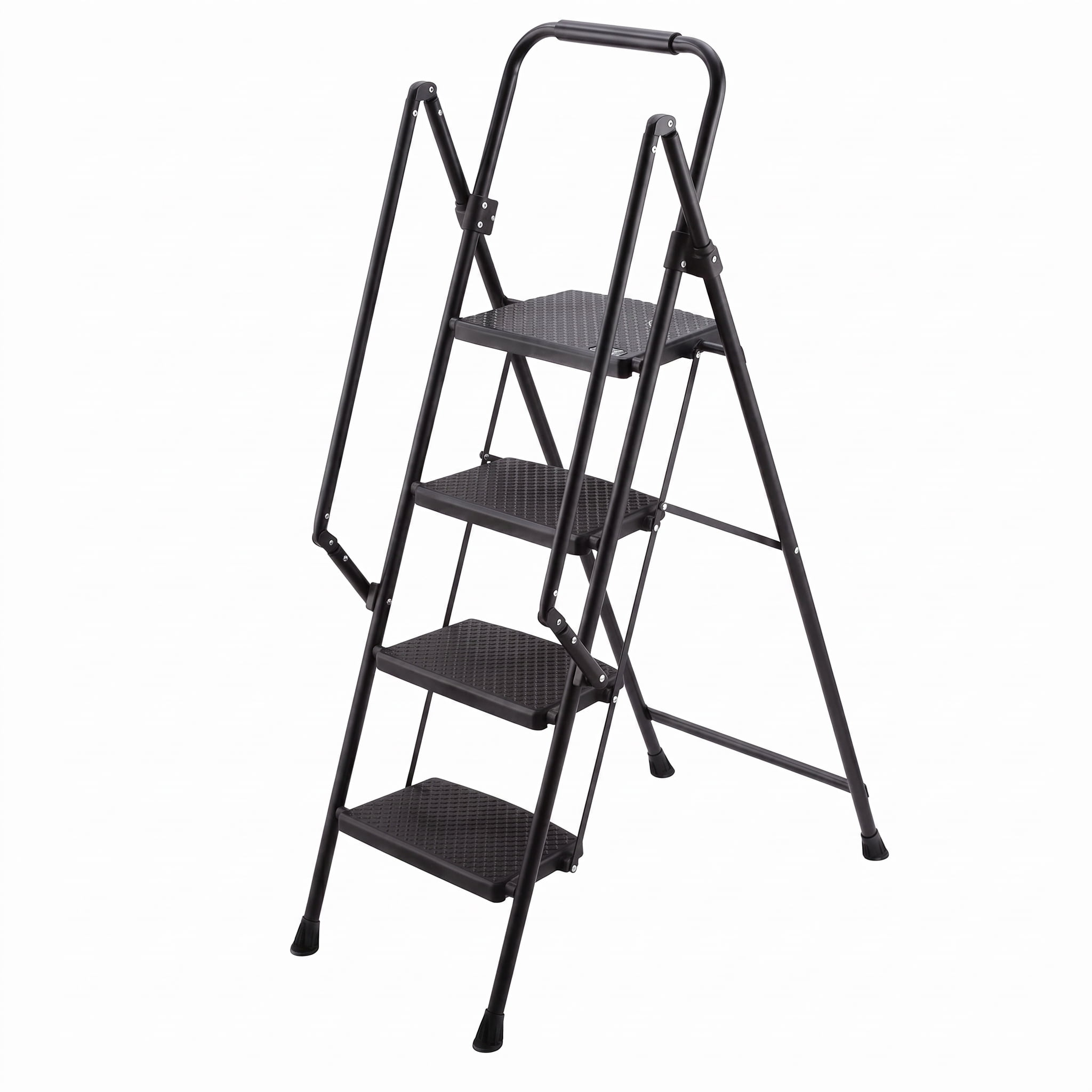 4-Step Folding Ladder Stool, Lightweight Sturdy Steel Step Ladder with Wide Non-Slip Pedals & Sponge Safety Handle, Multi-Purpose Portable Ladder for Home Kitchen Office