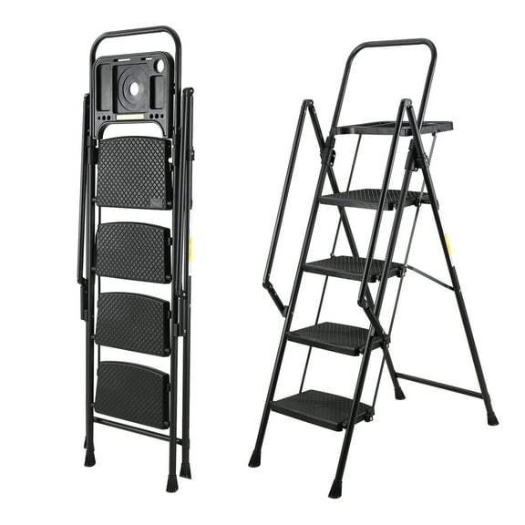 4-Step Folding Ladder Stool, Non-Slip Wide Pedals & Feet, 440lb Capacity Steel