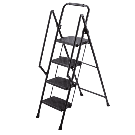 4 Step Folding Steel Step Stool Ladder with Sponge Safety Handle, Wide Anti-Slip Rubber Pedals, Lightweight Portable Multi-Purpose Step Ladder for Kitchen Home Office Indoor Use