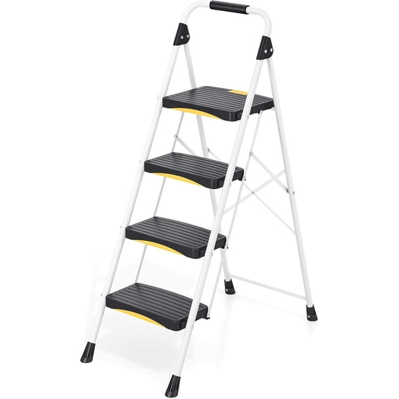 4-Step Folding Steel Step Stool with Safety Lock, 800 lbs Capacity, Handrail & Anti-Slip Pedals for Home, Kitchen, Office