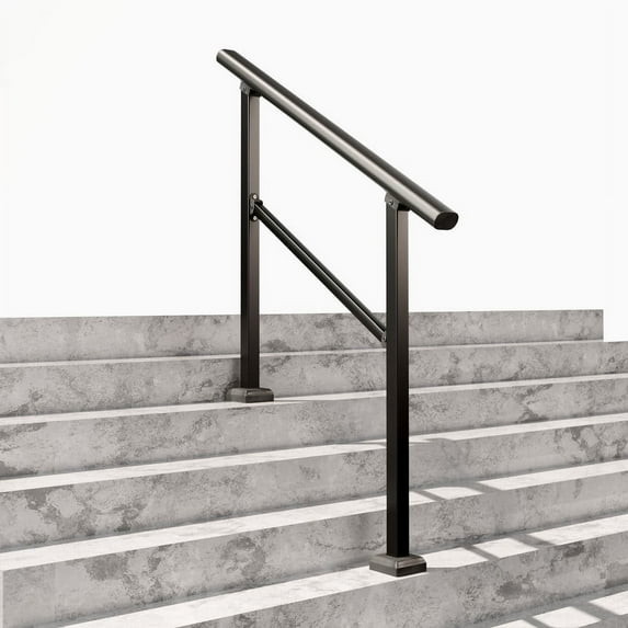 4 Step Hand Rails for Outdoor Steps,Porch Railing for Stairs Fits 3 or 4 Steps, Deck Railing, Black