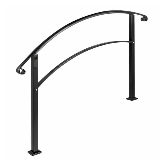 4-Step Handrail Matte Black Stair Railing Wrought Iron Handrails for Outdoor Steps, Fits 1-4 Steps, Installation Kit Included