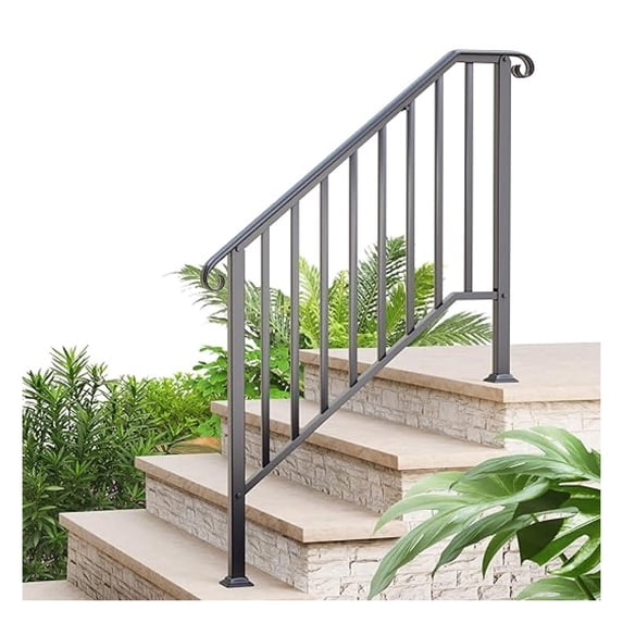 4 Step Handrails for Outdoor Steps, Wrought Iron Stair Railing Fits 3 ...