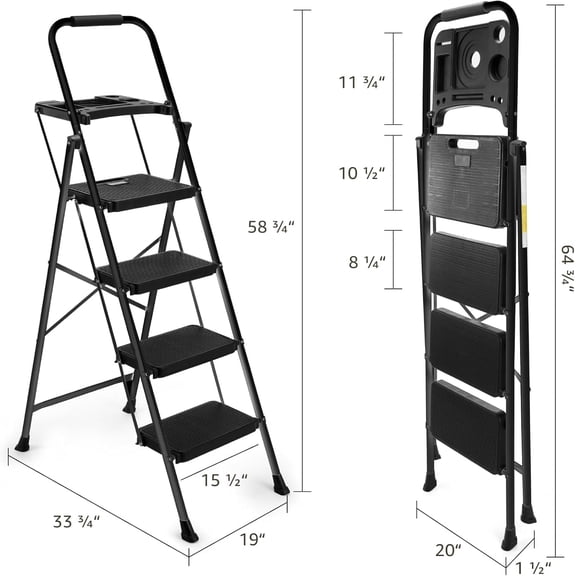 4-Step Heavy Duty Ladder with Anti-Slip Platform & Rubber Feet | Foldable Steel Step Stool for Home & Office