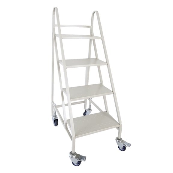4 Step Heavy Duty Rolling Ladder with 3-Sided Guardrails, Non-Slip Steel Platform Locking Wheels, 800 lbs Capacity for Warehouse Inventory Workshop