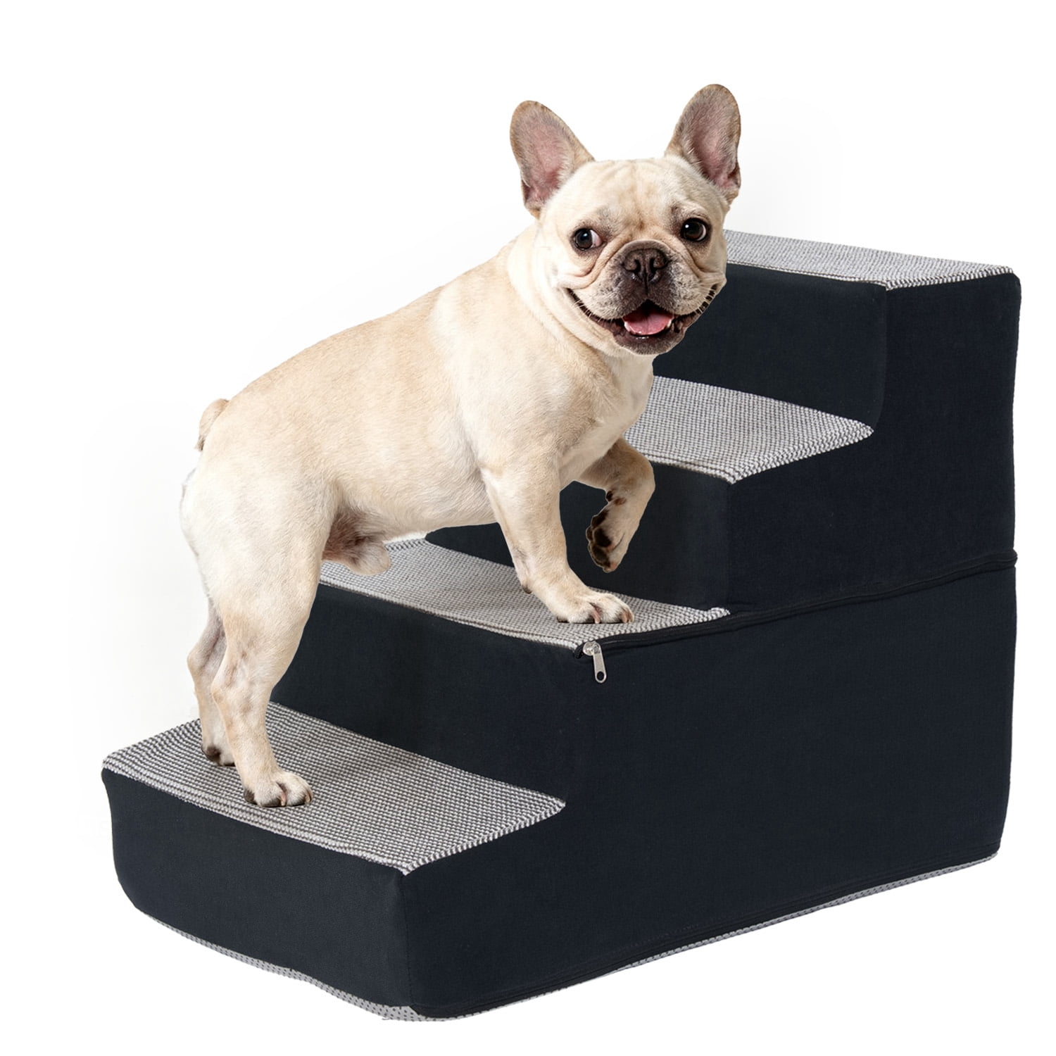 4-Step High Density Foam Pet Stairs, 18" H Non Slip Dog Steps for Small Medium Dogs Cats, Removable Washable Cover Gentle Slope Climbing Ladder, Indoor Pet Ramp for High Bed Couch Chair