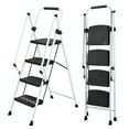 thumbnail image 1 of 4 Step Ladder, 500lbs Capacity Heavy Duty Folding Step Stool with Automatic Locking Armrests, Wide 5" Anti-Slip Pedals, Sturdy Steel Frame, White Multi-Purpose Ladder for Home & Office, 1 of 9