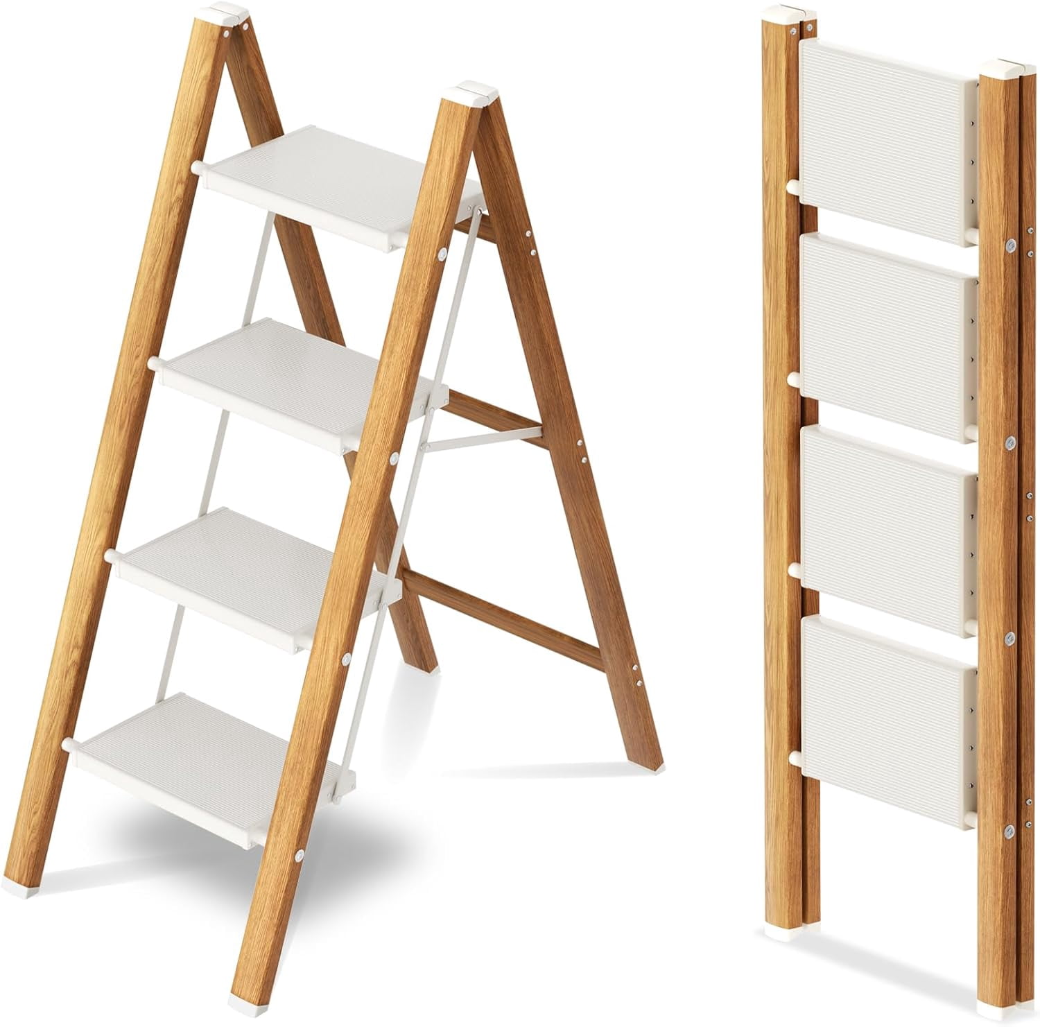 Folding Step Stool With Wide Anti-Slip Pedal, 330lbs Sturdy Steel Ladder 4 Step