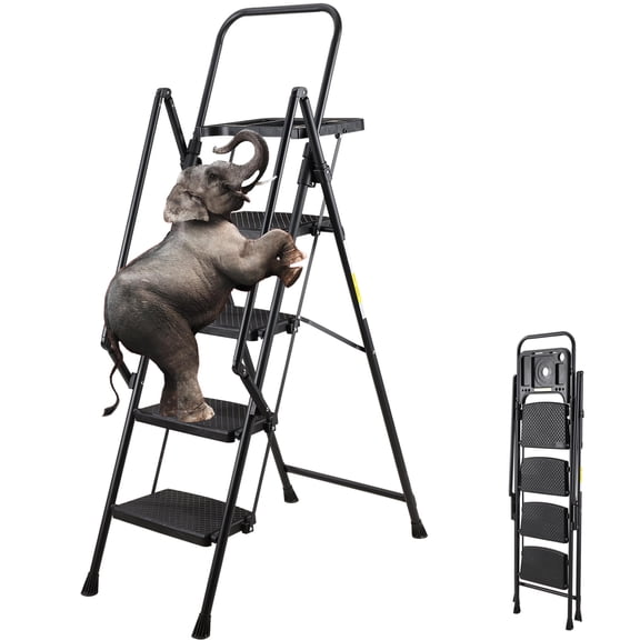 4 Step Ladder, Folding Ladders with Tool Tray, Portable Ladder with Handrail, Work Platform Ladders for Home, Metal Stairs Bandwidth Non-Slip Pedal, Suitable for Kitchen And Room