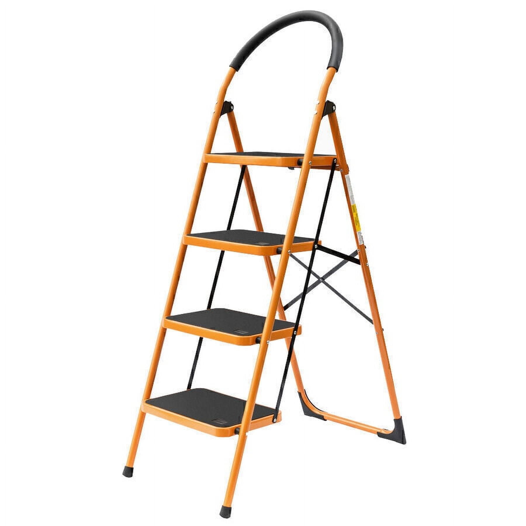 4 Step Ladder Folding Steel Step Stool in Black Yellow 330 lbs Cap