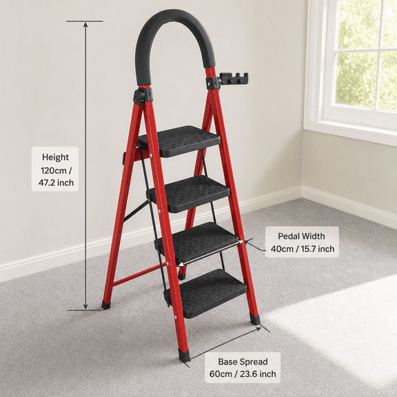 4 Step Ladder, Folding Step Ladder, Steel Step Ladder, Anti-slip Wide Pedals, Foldable Ladder, Home Indoor Ladder, Step Stool Ladder, Portable Household Ladder, Safety Step Ladder