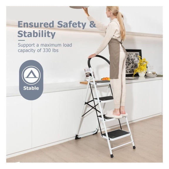 4-Step Ladder Folding Step Stool 330Lbs Capacity, Anti-Slip Platform, Iron Frame, Portable Lightweight Ladder for Home Office Garage