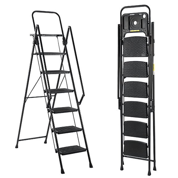 4 Step Ladder, Folding Step Stool with Non-Slip Wide Pedals, Soft Handle, Non-Slip Feet, Sturdy Steel Construction, 330 lb Capacity Steel Ladder, Suitable for Home & Office