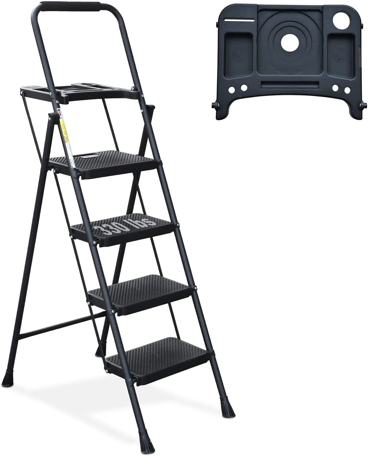 4 Step Ladder with Tool Platform, Folding Step Stool Wide Anti-Slip ...