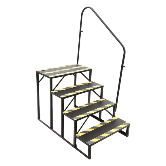 4 Step Ladder with Handrail for Seniors Adults, Heavy Duty Steel Step Stool 450lb Capacity for High Bed RV Pool Bathroom - Medical Mobility Aid Stair Assist