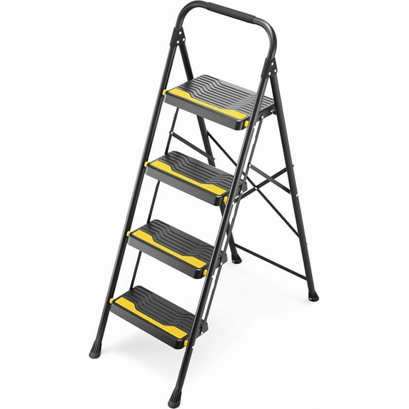 4 Step Ladder, Heavy-Duty Pass 800lb Capacity Test, Wide Anti-Slip Steps & Secure Handrail Compact, Folding Step Stool Portable Design for Home, Kitchen, Office, Pantry, Closet Use, Black