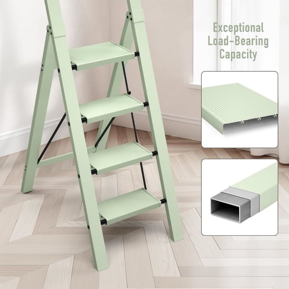 4 Step Ladder, Lightweight Folding Step Stool with ConvenientHandgrip, Aluminum 330lbs Capacity Step Ladder forOffice,Household,Kitchen,Library(Green)