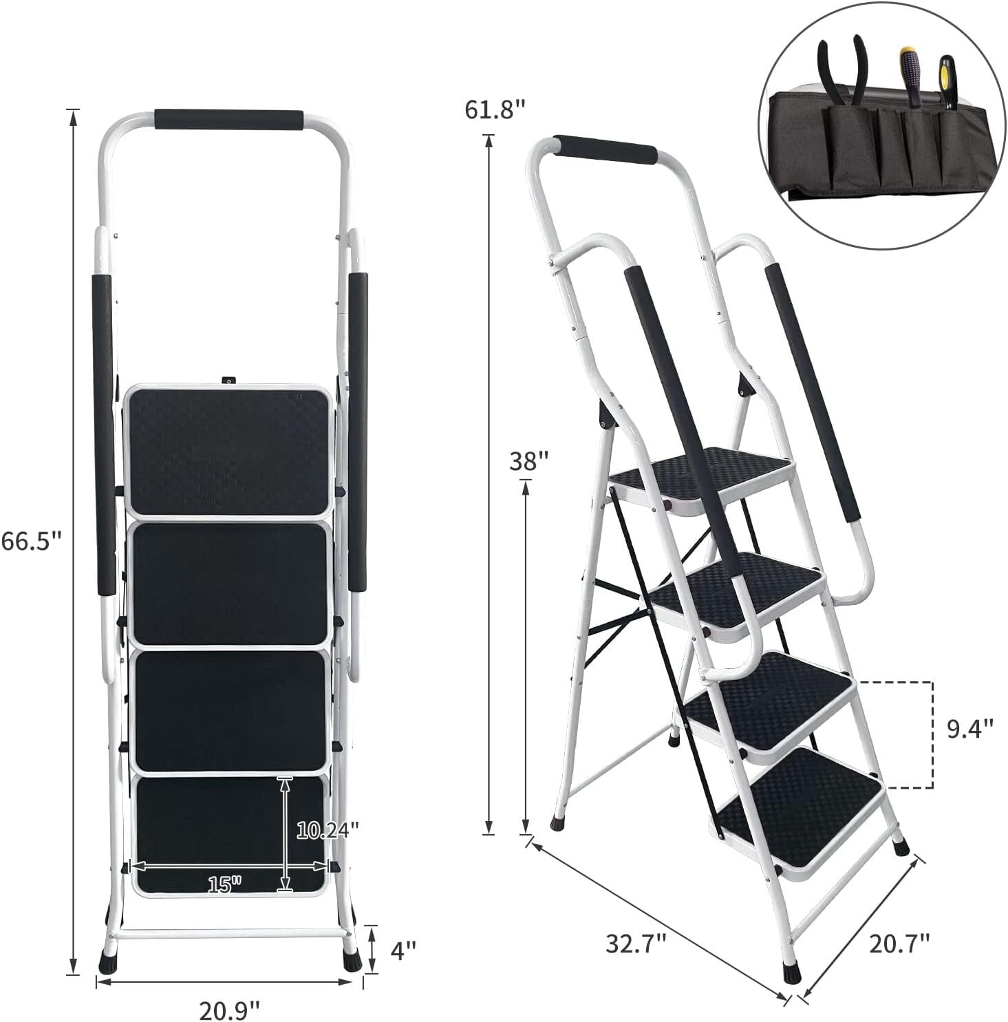 4 Step Ladder Portable Folding Step Stool with Handgrip Anti-Slip, Wide ...